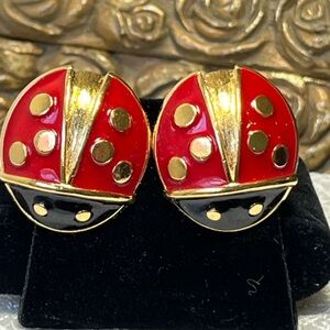 Monet Vintage Ladybug Enamel Earrings